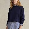 Hanorac pentru femei Ralph Lauren, cu plasture din piele intoarsa, de culoare bleumarin Hanorac pentru femei Ralph Lauren, cu plasture din piele intoarsa, de culoare bleumarin