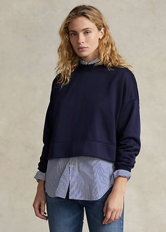 Hanorac pentru femei Ralph Lauren, cu plasture din piele intoarsa, de culoare bleumarin