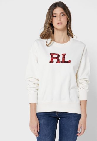 Hanorac tricotat cu grafic Ralph Lauren de damă bej