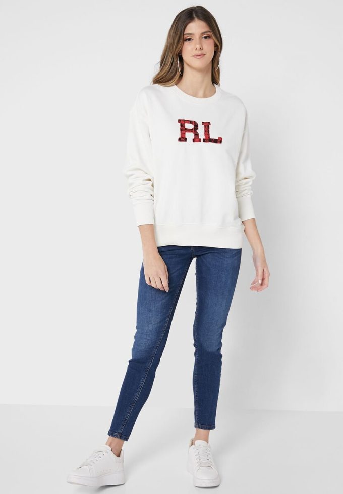 Hanorac tricotat cu grafic Ralph Lauren de damă bej Hanorac tricotat cu grafic Ralph Lauren de damă bej