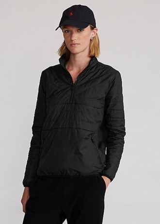 Hanorace negre Ralph Lauren hibride cu fermoar sfert pentru femei Hanorace negre Ralph Lauren hibride cu fermoar sfert pentru femei