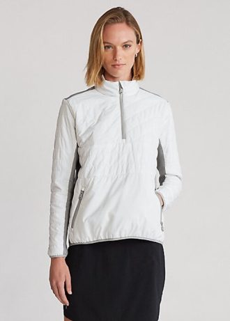 Hanorace Ralph Lauren hibride cu fermoar sfert pentru femei alb/gri