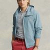 Jachete albastre pentru bărbați Ralph Lauren Indigo Chambray cu glugă Jachete albastre pentru bărbați Ralph Lauren Indigo Chambray cu glugă