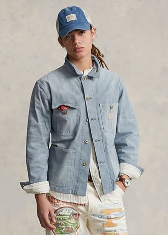 Jachete albastre pentru bărbați Ralph Lauren Micro-Check Indigo denim