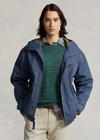 Jachete albastre pentru bărbați Ralph Lauren Twill cu glugă