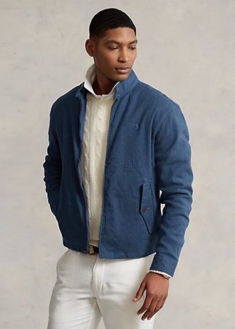 Jachete albastre Ralph Lauren pentru bărbați, în amestec de in, din twill de pește