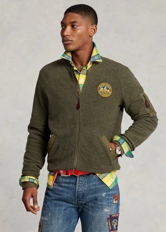 Jachete bomber din lână periată Ralph Lauren verzi pentru bărbați