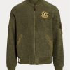 Jachete bomber din lână periată Ralph Lauren verzi pentru bărbați Jachete bomber din lână periată Ralph Lauren verzi pentru bărbați