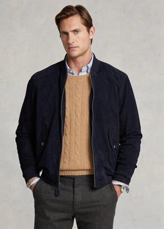 Jachete bomber din piele de căprioară Ralph Lauren pentru bărbați bleumarin