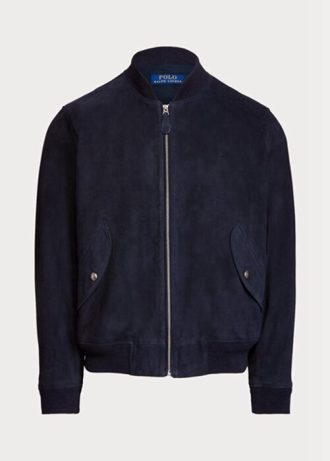 Jachete bomber din piele de căprioară Ralph Lauren pentru bărbați bleumarin