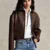 Jachete bomber din piele decupate Ralph Lauren maro de damă Jachete bomber din piele decupate Ralph Lauren maro de damă