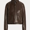 Jachete bomber din piele decupate Ralph Lauren maro de damă Jachete bomber din piele decupate Ralph Lauren maro de damă