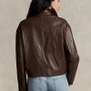 Jachete bomber din piele decupate Ralph Lauren maro de damă Jachete bomber din piele decupate Ralph Lauren maro de damă