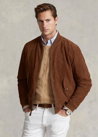 Jachete bomber din piele intoarsa pentru barbati maro Ralph Lauren