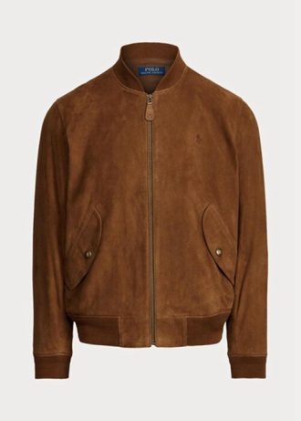 Jachete bomber din piele intoarsa pentru barbati maro Ralph Lauren