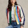 Jachete bomber din satin cu dungi Ralph Lauren multicolore pentru femei Jachete bomber din satin cu dungi Ralph Lauren multicolore pentru femei
