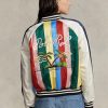 Jachete bomber din satin cu dungi Ralph Lauren multicolore pentru femei Jachete bomber din satin cu dungi Ralph Lauren multicolore pentru femei