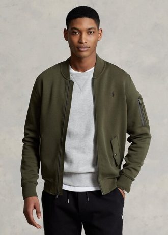 Jachete bomber din tricot dublu Ralph Lauren pentru bărbați Olive