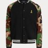 Jachete de baseball din lână cu mâneci camuflate Ralph Lauren, multicolore, pentru bărbați Jachete de baseball din lână cu mâneci camuflate Ralph Lauren, multicolore, pentru bărbați