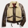 Jachete din piele cu panouri din shearling Ralph Lauren pentru femei negre/crem Jachete din piele cu panouri din shearling Ralph Lauren pentru femei negre/crem