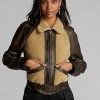 Jachete din piele cu panouri din shearling Ralph Lauren pentru femei negre/crem Jachete din piele cu panouri din shearling Ralph Lauren pentru femei negre/crem