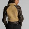 Jachete din piele cu panouri din shearling Ralph Lauren pentru femei negre/crem Jachete din piele cu panouri din shearling Ralph Lauren pentru femei negre/crem