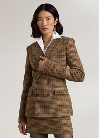 Jachete din tweed cu carouri Ralph Lauren Donaldson de damă maro Jachete din tweed cu carouri Ralph Lauren Donaldson de damă maro