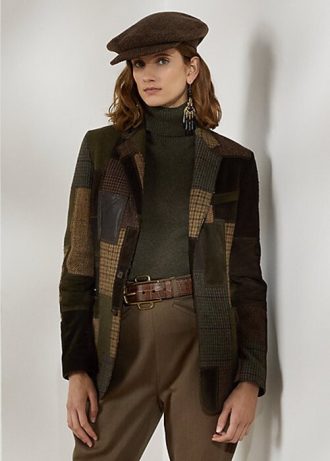 Jachete din tweed cu patchwork Ralph Lauren Hailey maro/măsliniu Jachete din tweed cu patchwork Ralph Lauren Hailey maro/măsliniu