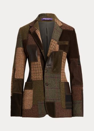 Jachete din tweed cu patchwork Ralph Lauren Hailey maro/măsliniu Jachete din tweed cu patchwork Ralph Lauren Hailey maro/măsliniu