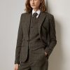 Jachete din tweed în carouri Ralph Lauren Parker pentru femei de măslinie/maro