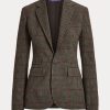 Jachete din tweed în carouri Ralph Lauren Parker pentru femei de măslinie/maro