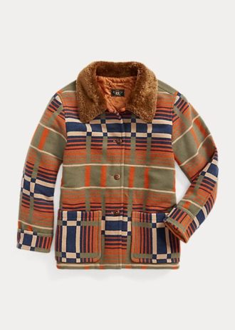 Jachete jacquard cu guler de shearling Ralph Lauren portocalii pentru femei Jachete jacquard cu guler de shearling Ralph Lauren portocalii pentru femei