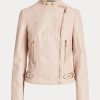 Jachete moto din piele de miel Ralph Lauren pentru femei roz Jachete moto din piele de miel Ralph Lauren pentru femei roz