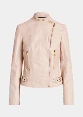 Jachete moto din piele de miel Ralph Lauren pentru femei roz