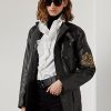 Jachete moto din piele de vițel Ralph Lauren Cadena pentru femei negre Jachete moto din piele de vițel Ralph Lauren Cadena pentru femei negre