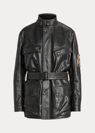 Jachete moto din piele de vițel Ralph Lauren Cadena pentru femei negre
