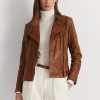 Jachete moto din piele maro închis pentru femei Ralph Lauren Jachete moto din piele maro închis pentru femei Ralph Lauren