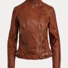 Jachete moto din piele maro închis pentru femei Ralph Lauren Jachete moto din piele maro închis pentru femei Ralph Lauren