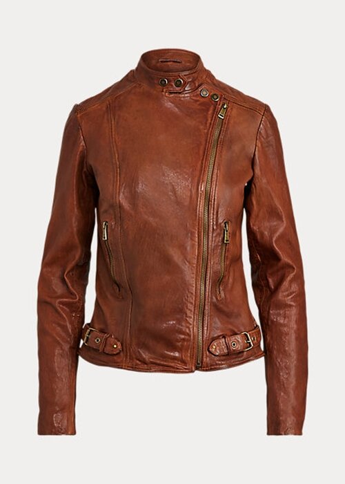 Jachete moto din piele maro închis pentru femei Ralph Lauren Jachete moto din piele maro închis pentru femei Ralph Lauren