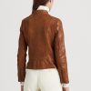 Jachete moto din piele maro închis pentru femei Ralph Lauren Jachete moto din piele maro închis pentru femei Ralph Lauren