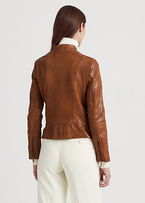 Jachete moto din piele maro închis pentru femei Ralph Lauren Jachete moto din piele maro închis pentru femei Ralph Lauren