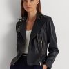 Jachete moto din piele prăbușită Ralph Lauren pentru femei bleumarin Jachete moto din piele prăbușită Ralph Lauren pentru femei bleumarin