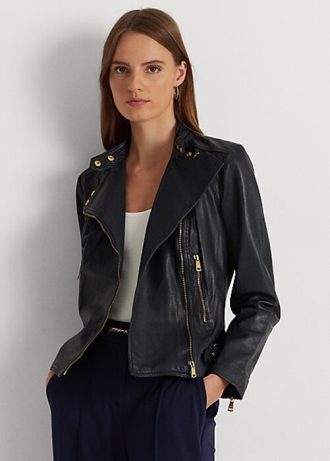 Jachete moto din piele prăbușită Ralph Lauren pentru femei bleumarin