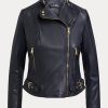 Jachete moto din piele prăbușită Ralph Lauren pentru femei bleumarin Jachete moto din piele prăbușită Ralph Lauren pentru femei bleumarin
