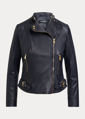 Jachete moto din piele prăbușită Ralph Lauren pentru femei bleumarin