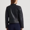 Jachete moto din piele prăbușită Ralph Lauren pentru femei bleumarin Jachete moto din piele prăbușită Ralph Lauren pentru femei bleumarin