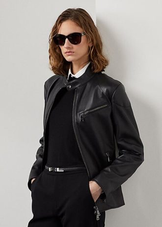 Jachete motocicliste din piele de miel Ralph Lauren Keven pentru femei negre Jachete motocicliste din piele de miel Ralph Lauren Keven pentru femei negre