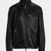 Jachete motocicliste din piele de miel Ralph Lauren Keven pentru femei negre