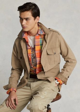 Jachete pentru bărbați kaki Ralph Lauren Dobby Utility overshirt