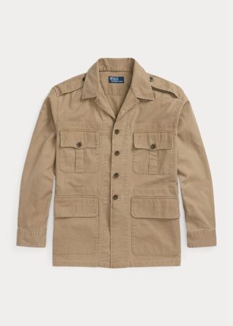 Jachete pentru bărbați kaki Ralph Lauren Dobby Utility overshirt